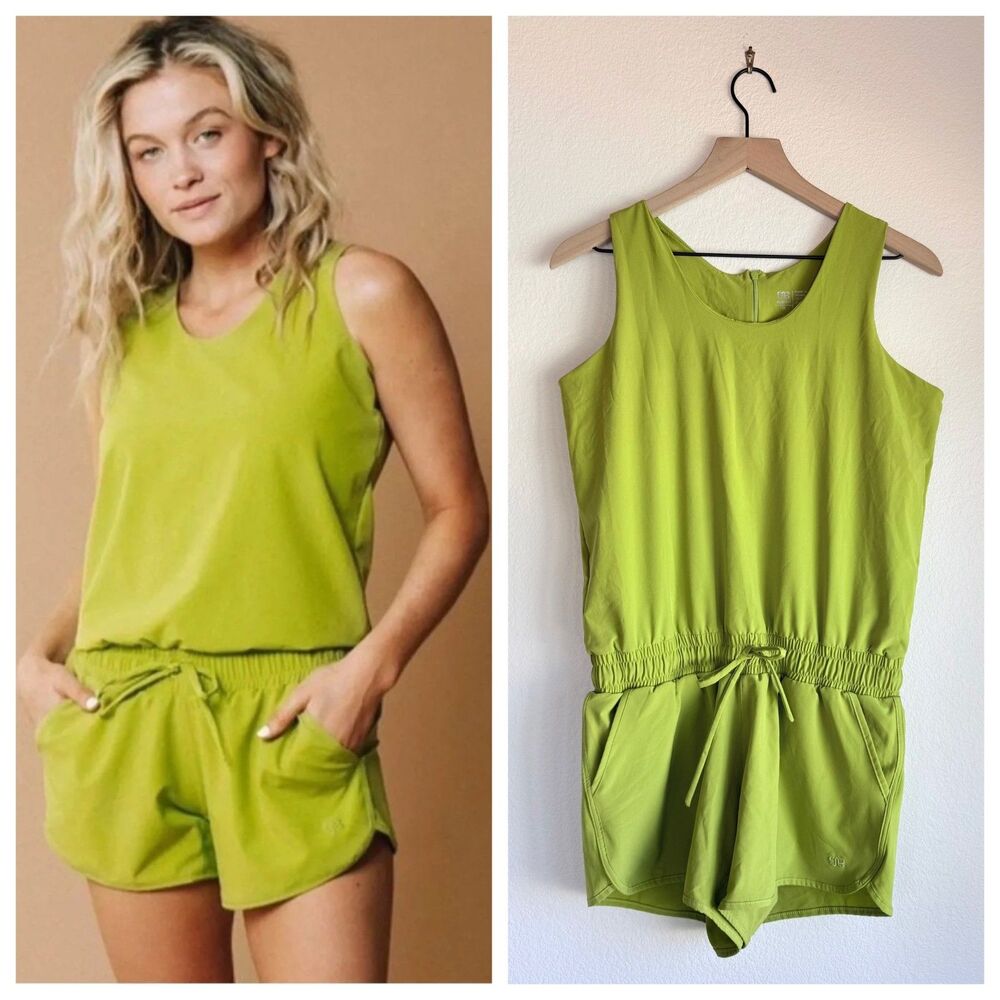 Albion Fit Snap Pea Pursuit Activewear Sleeveless Romper Green Size M EUC